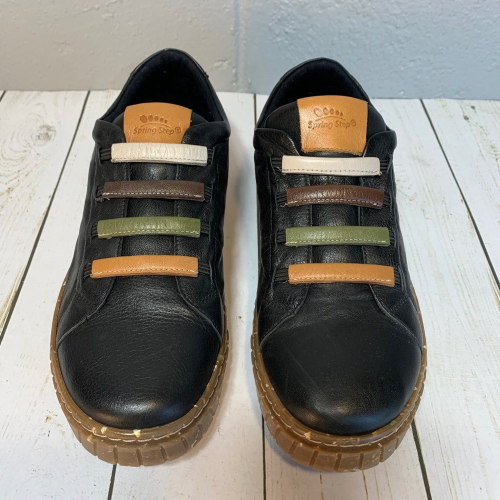 Spring Step Rugby Slip-On Black Leather Sneakers Women's Size 8.5/39 - Picture 3 of 10